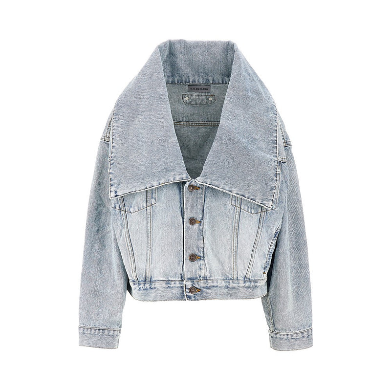 Balenciaga Balenciaga Denim Jacket With Maxi Collar Blue - World Class Fashion