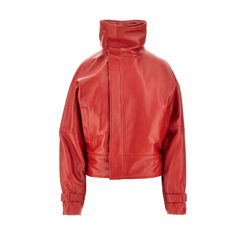 Balenciaga Balenciaga Rounded Shoulders Leather Jacket Red - World Class Fashion