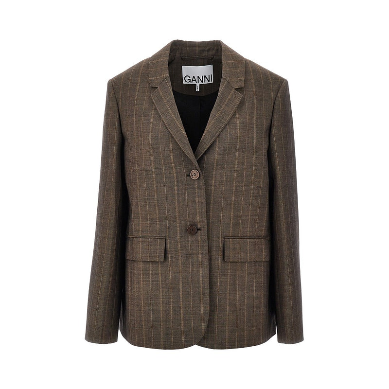 Ganni Ganni Wool Jacket Pinstriped Brown Women - World Class Fashion