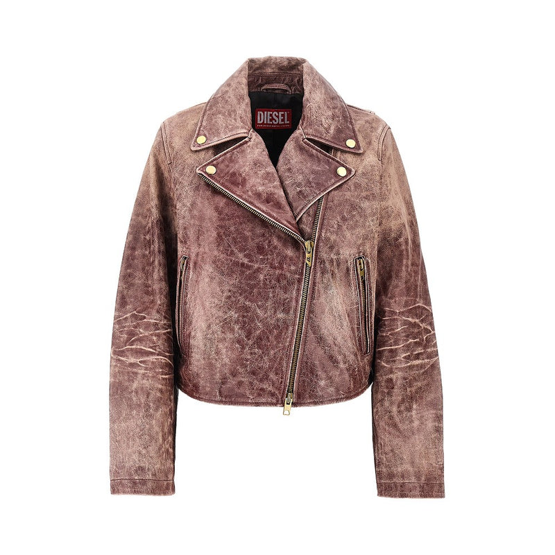 Diesel Diesel Vintage-effect Leather Biker Jacket Red Women - World Class Fashion