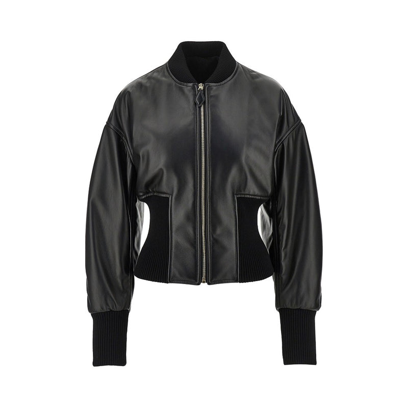 Alaia Alaia Leather Cinched Bomber Jacket Black - World Class Fashion