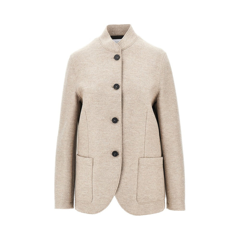 Harris Wharf London Harris Wharf London Pressed Wool Nehru Jacket Beige - World Class Fashion