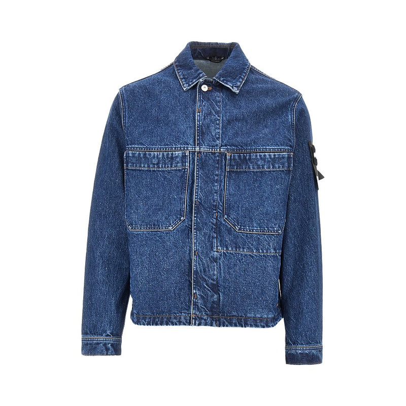 Stone Island Denim Stone Island Denim Indigo Medium Grainy Wash Overshirt Blue - World Class Fashion