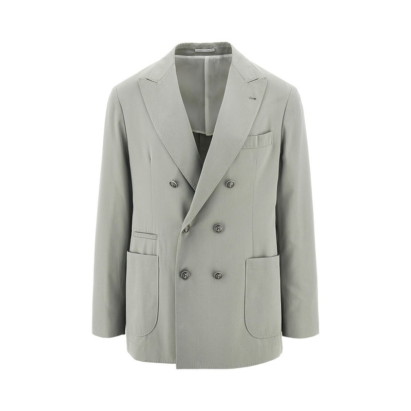 Brunello Cucinelli Brunello Cucinelli Silk-twill Double-breasted Jacket Grey - World Class Fashion