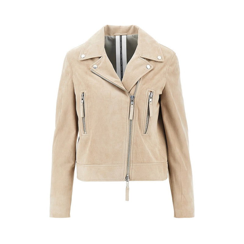 Sword Sword Suede Leather Biker Jacket Beige Women - World Class Fashion