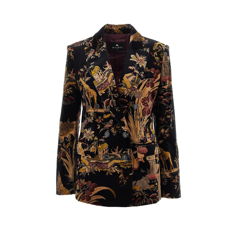 Etro Etro Paisley Velvet Double-breasted Jacket Black - World Class Fashion