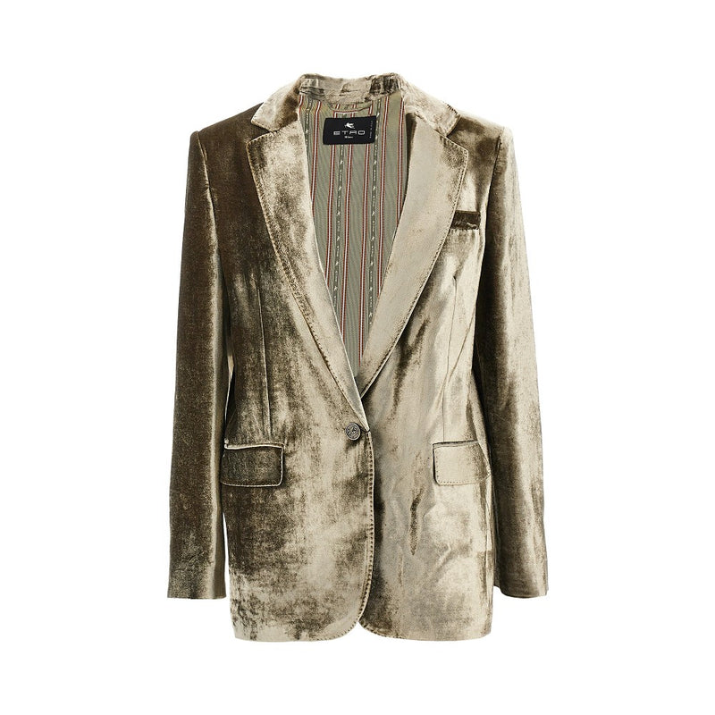 Etro Etro Velvet Single-breasted Jacket Khaki - World Class Fashion