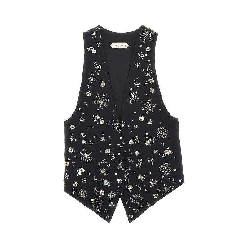 Alberta Ferretti Alberta Ferretti Embroidered Tailored Vest Black - World Class Fashion