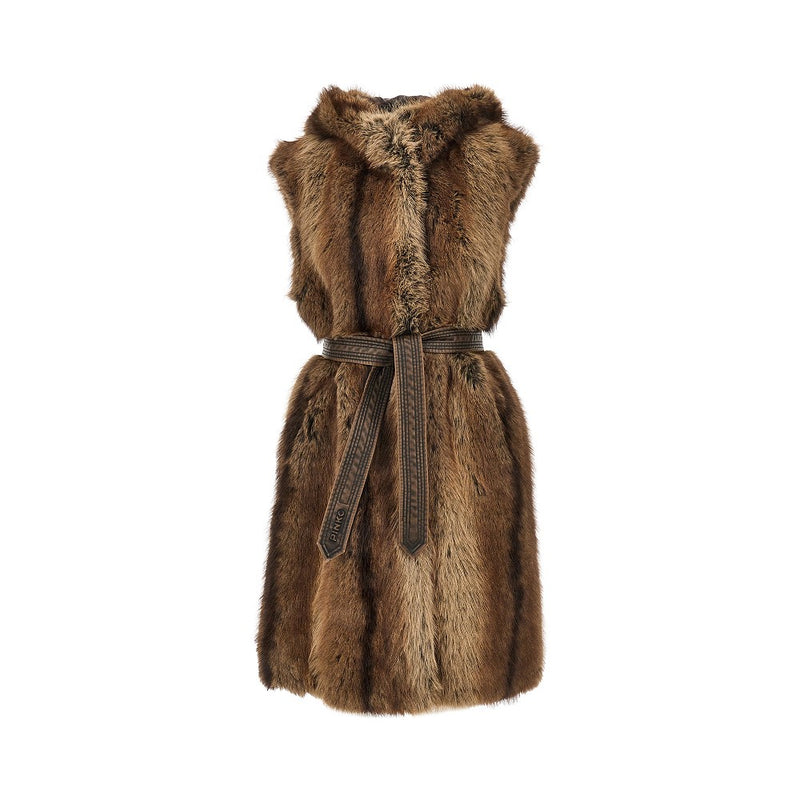 Pinko Pinko Faux Fur Vest with Belt Brown Women - World Class Fashion