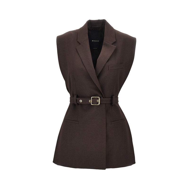 Pinko Pinko Gabardine Vest with Belt Brown - World Class Fashion