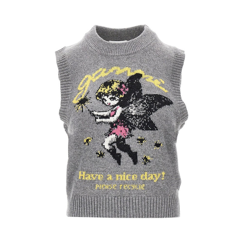 Ganni Ganni Wool-blend Knitted Top Grey Women - World Class Fashion