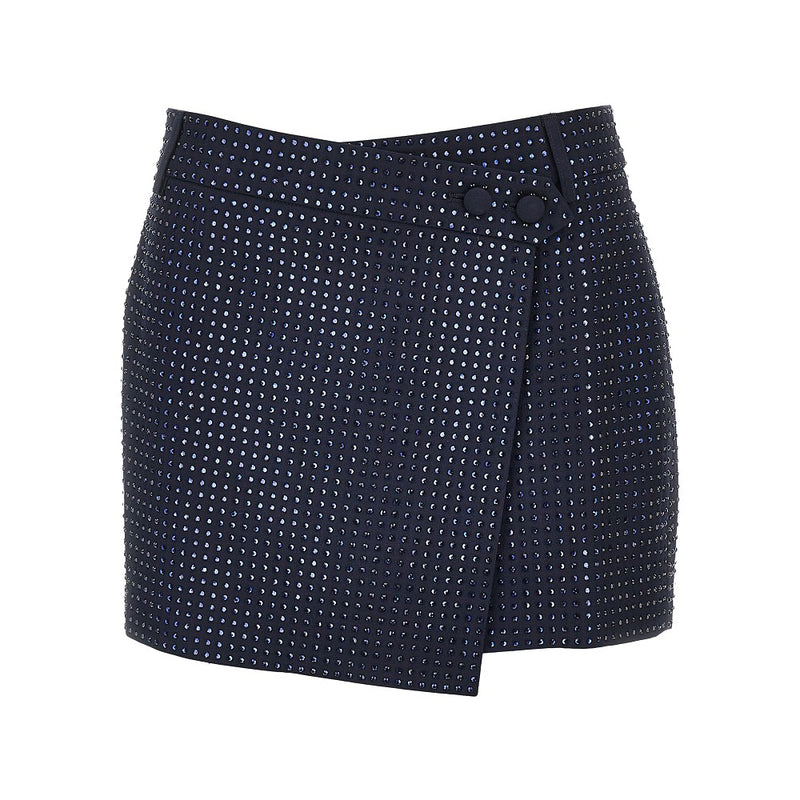 Pinko Pinko Gabardine Mini Skirt with Rhinestones Blue - World Class Fashion