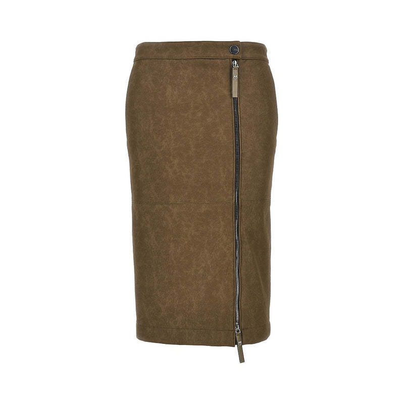 Pinko Pinko Faux Nubuck Leather Pencil Skirt Khaki - World Class Fashion