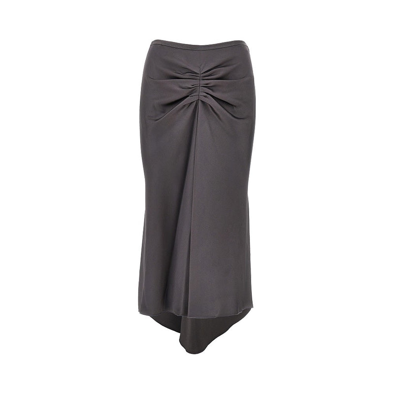 Victoria Beckham Victoria Beckham Crepe Back Satin Midi Skirt Grey - World Class Fashion