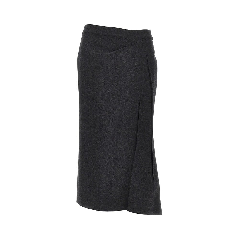 Victoria Beckham Victoria Beckham Pressed Flannel Midi Skirt Grey - World Class Fashion