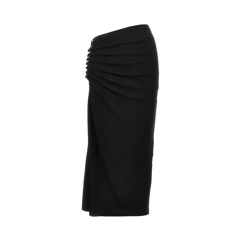 Rabanne Rabanne Gathered Jersey Midi Skirt Black - World Class Fashion