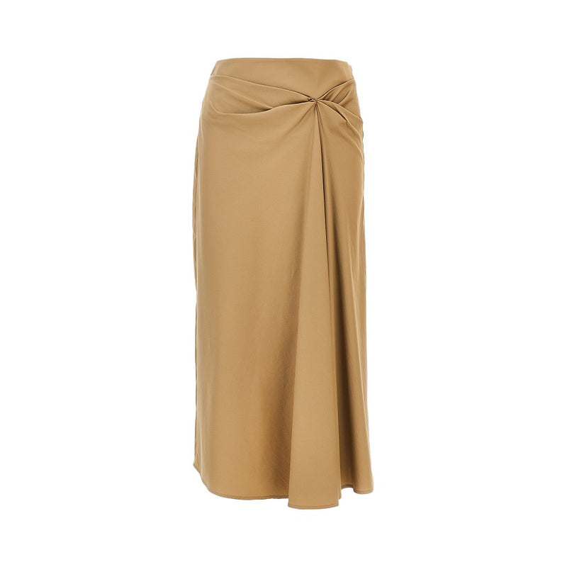 Max Mara Max Mara Stretch Poplin Draped Midi Skirt - World Class Fashion