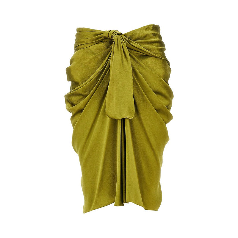 Chloe Chloe Draped Silk Midi Skirt Green - World Class Fashion