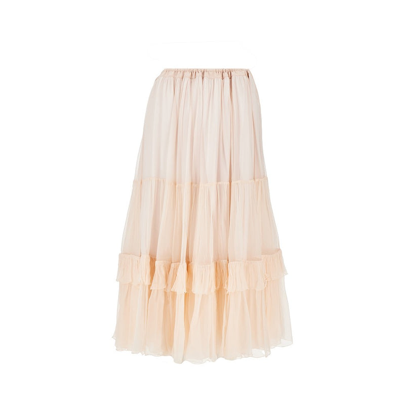 Chloe Chloe Silk Muslin Flounced Long Skirt Pink - World Class Fashion