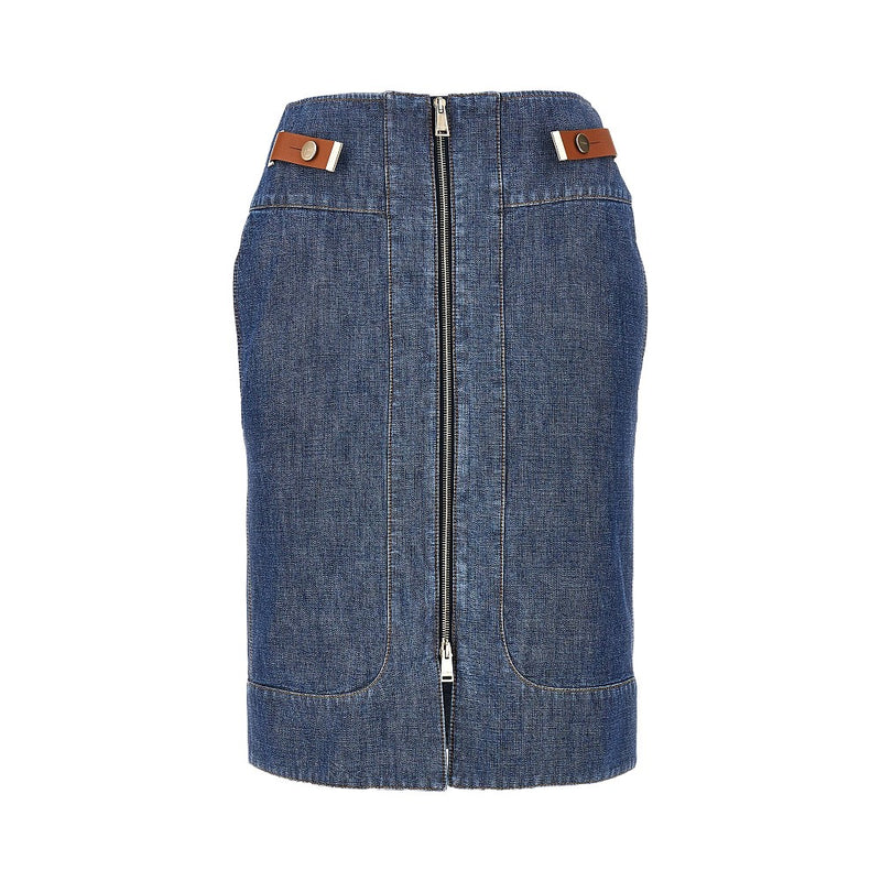 Fendi Fendi Chabray Skirt Blue with Leather Tabs - World Class Fashion