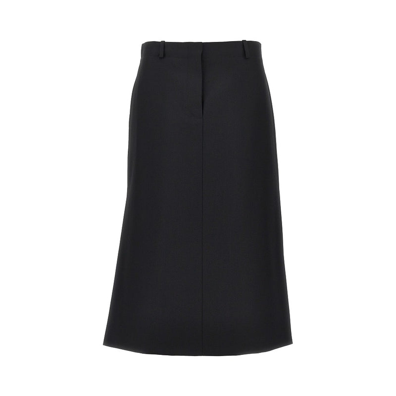 Fendi Fendi Grain De Poudre Wool Midi Skirt Black - World Class Fashion
