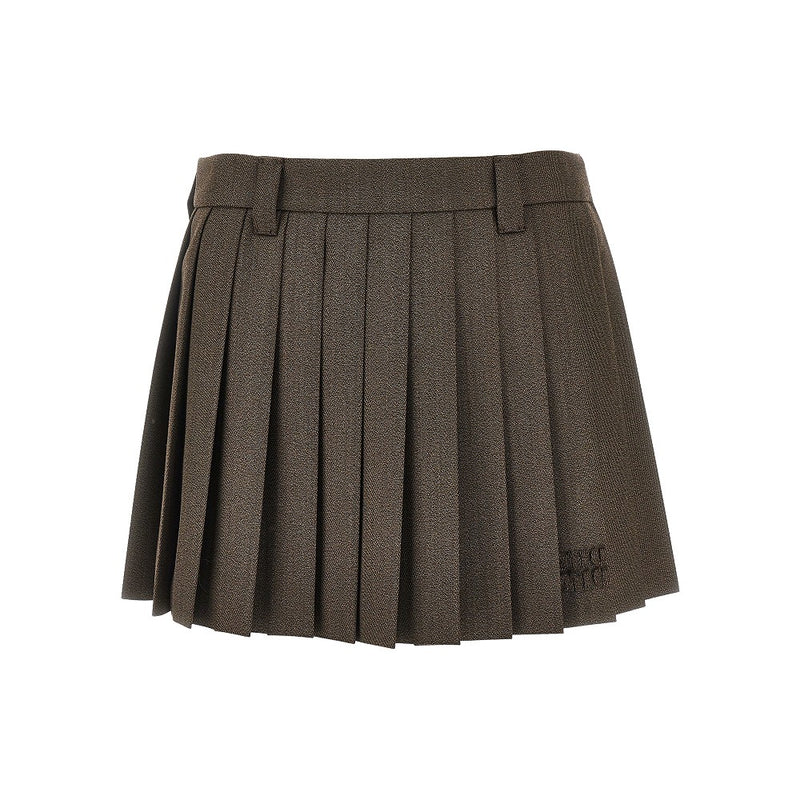 Miu Miu Miu Miu Pleated Wool Mini Skirt Brown - World Class Fashion