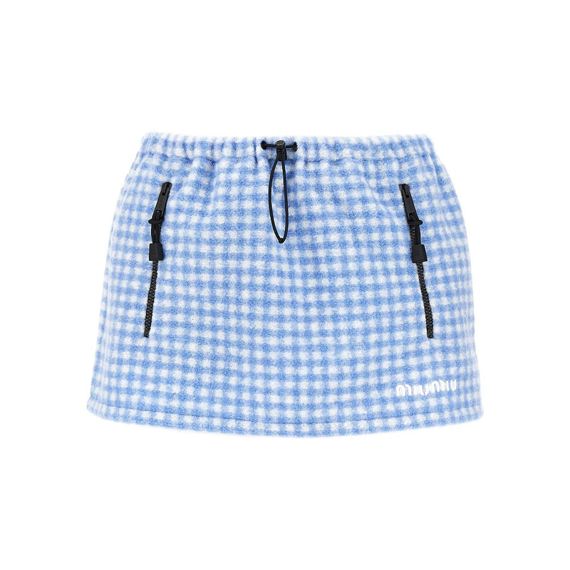 Miu Miu Miu Miu Check Fleece Mini Skirt Blue - World Class Fashion