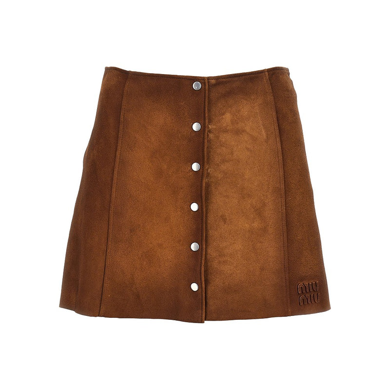 Miu Miu Miu Miu Waxed Suede Leather Mini Skirt Brown - World Class Fashion