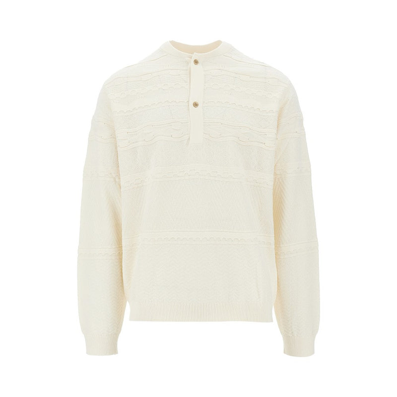 Emporio Armani Emporio Armani Cotton-blend Henley Collar Sweater White - World Class Fashion