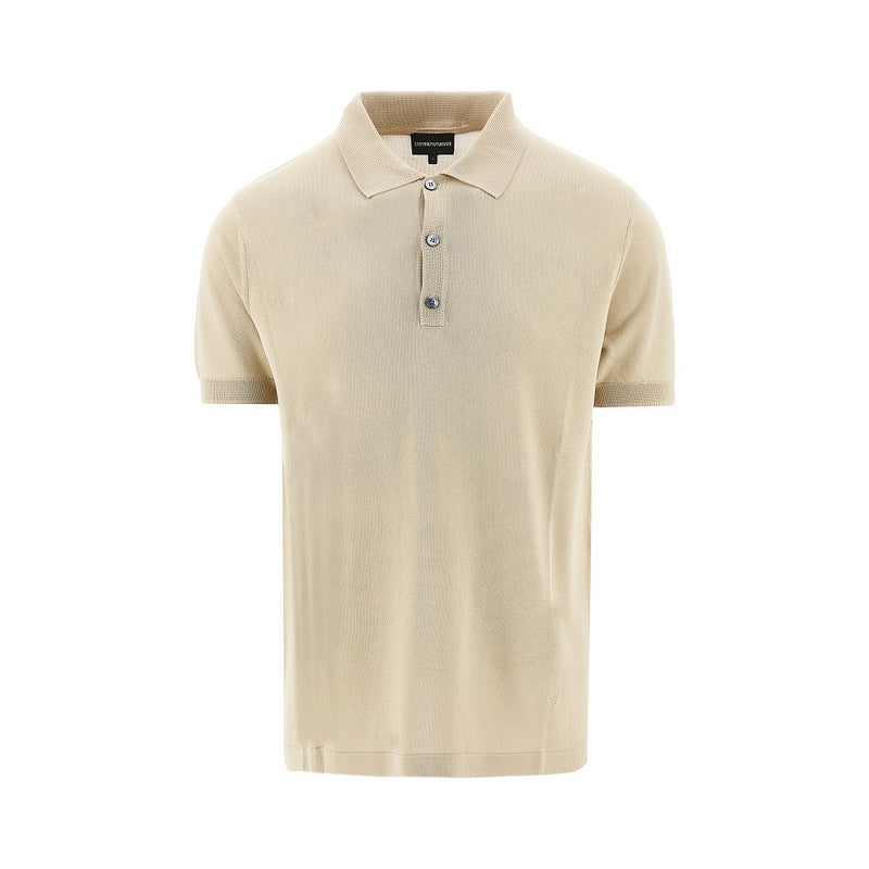 Emporio Armani Emporio Armani Viscose Knit Polo Shirt Beige - World Class Fashion