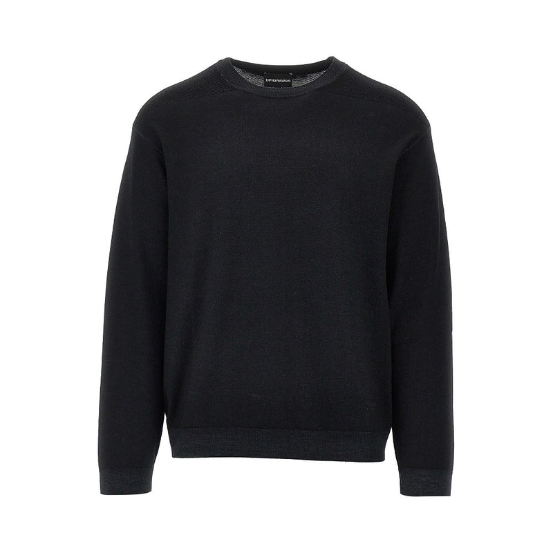 Emporio Armani Emporio Armani Garment Dyed Wool Crewneck Sweater Black - World Class Fashion