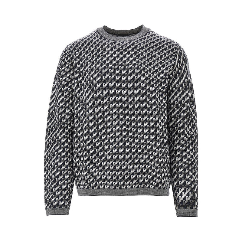 Emporio Armani Emporio Armani Jacquard Wool Crewneck Sweater Blue - World Class Fashion