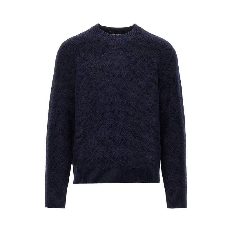 Emporio Armani Emporio Armani Knitted Sweater Blue with Diamonds Motif - World Class Fashion