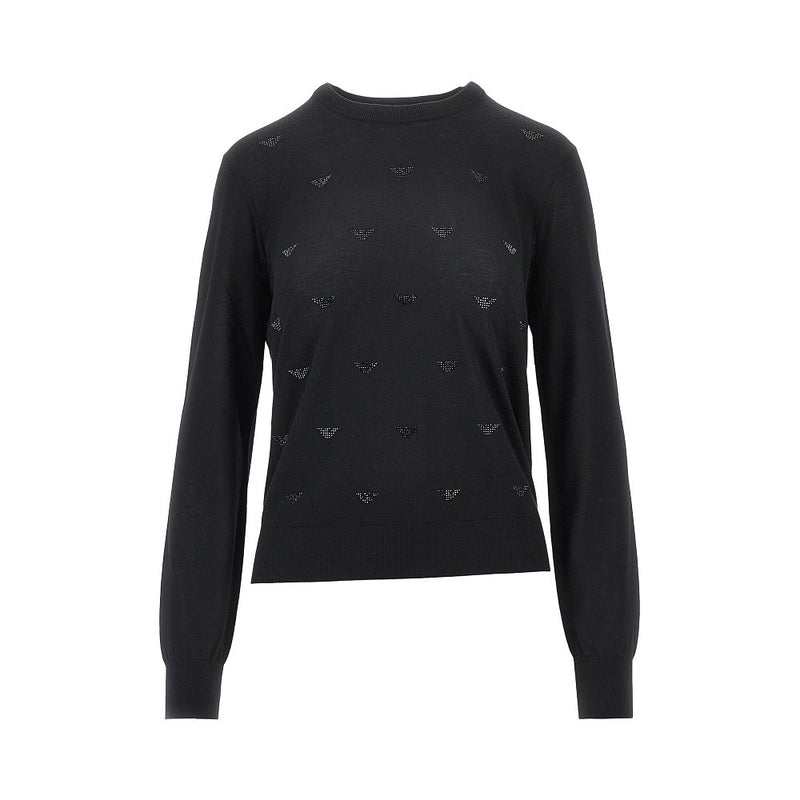 Emporio Armani Emporio Armani Strass Eagle Motif Wool Sweater Black - World Class Fashion