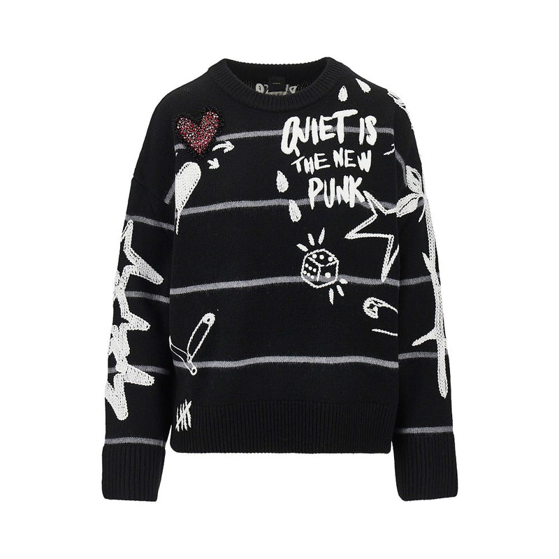 Pinko Pinko 'Quiet Is The New Punk' Wool Sweater Black - World Class Fashion
