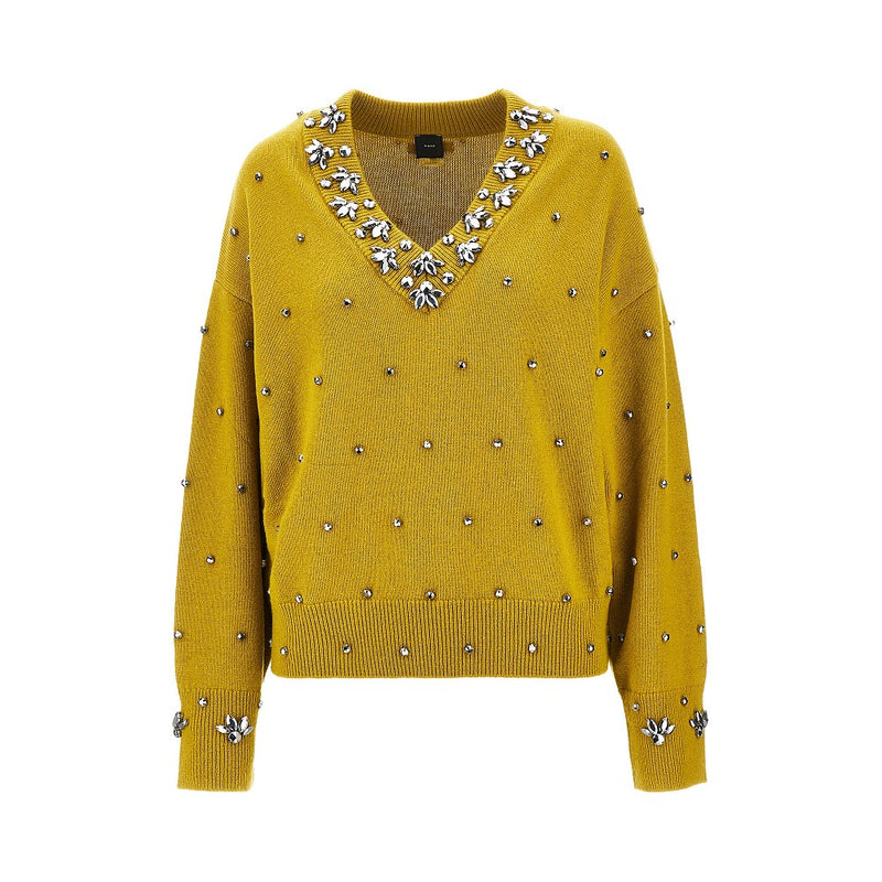 Pinko Pinko Jewelled Wool Cashmere Sweater Yellow - World Class Fashion