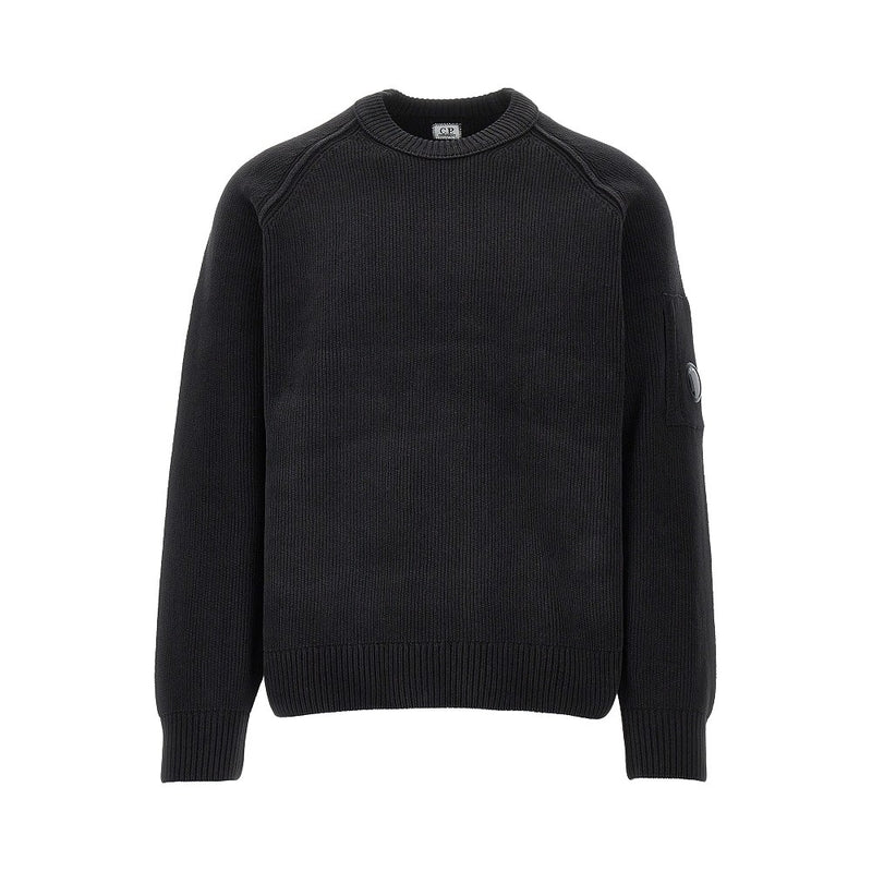 Cp Company Cp Company Cotton Chenille Crewneck Sweater Black - World Class Fashion