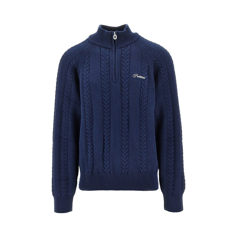 Prohibited Prohibited Cable Knit Quarter Zip Sweater Blue - World Class Fashion