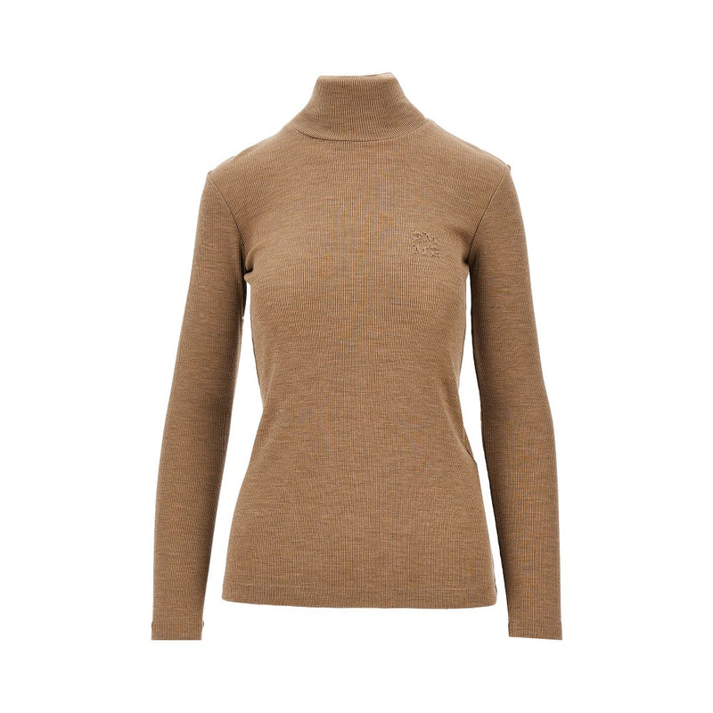 Max Mara Max Mara Wool Jersey Turtleneck Top Beige - World Class Fashion