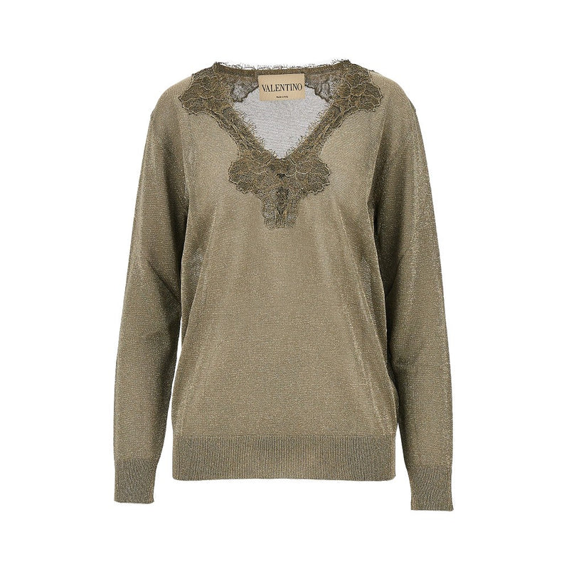 Valentino Valentino Lurex Sweater with Lace Gold - World Class Fashion