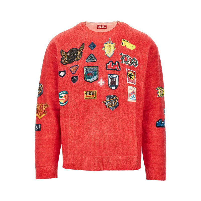 Diesel Diesel Printed Patches Wool Sweater Red Men - World Class Fashion