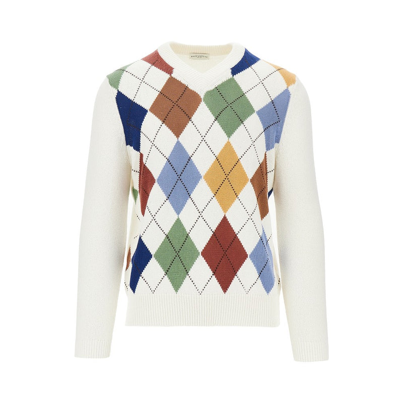 Ballantyne Ballantyne Diamond Motif Cotton Sweater White - World Class Fashion