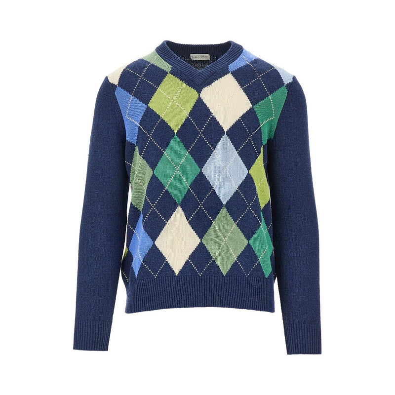 Ballantyne Ballantyne Diamond Motif Cotton Sweater Blue - World Class Fashion
