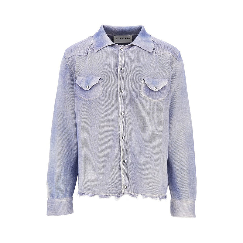Amaranto Amaranto Distressed-effect Knitted Overshirt Blue - World Class Fashion