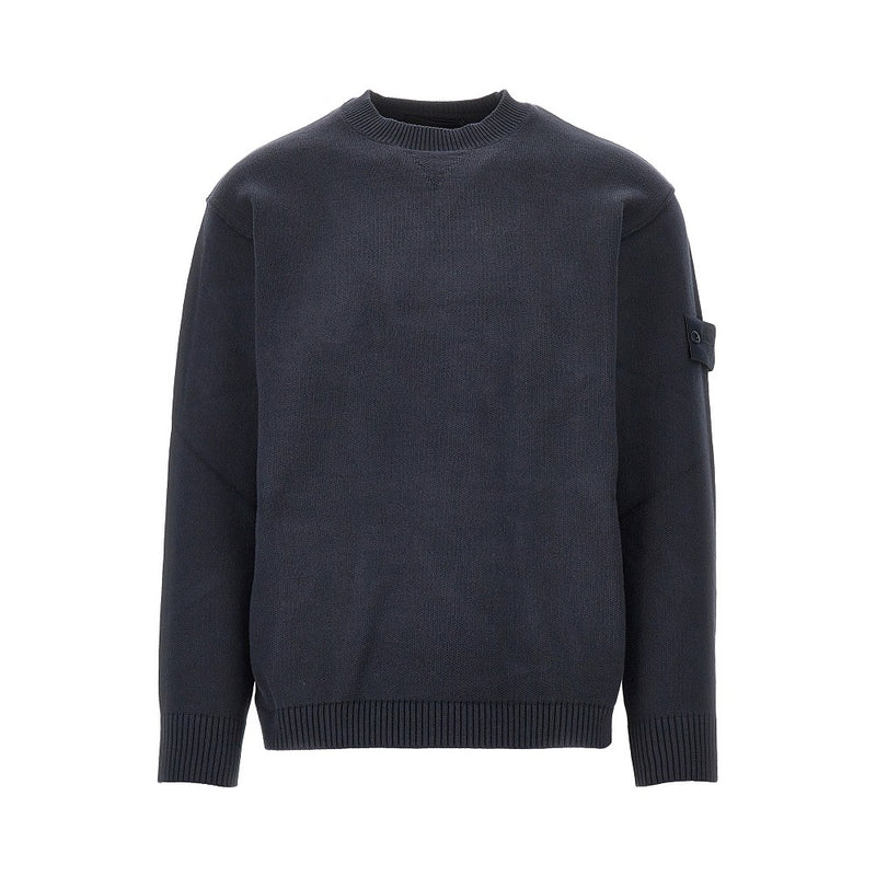 Stone Island Stone Island Cotton-blend Crewneck Sweater Blue - World Class Fashion