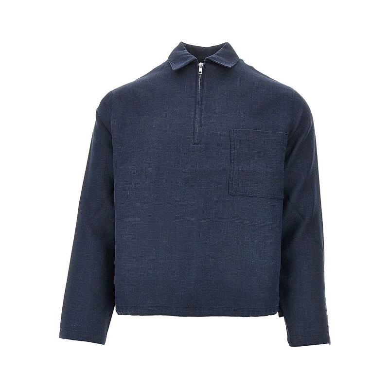 Arte Arte Linen Quarter-zip Pullover Blue - World Class Fashion