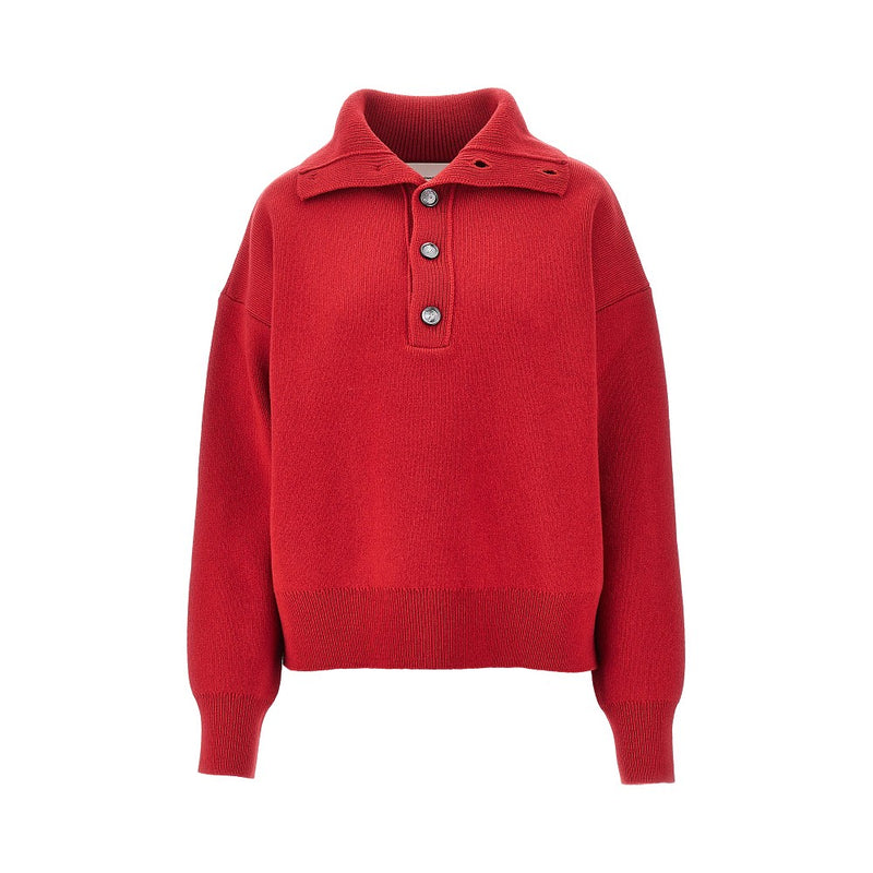 Ami Ami Buttoned High-neck Wool Sweater Red Women - World Class Fashion
