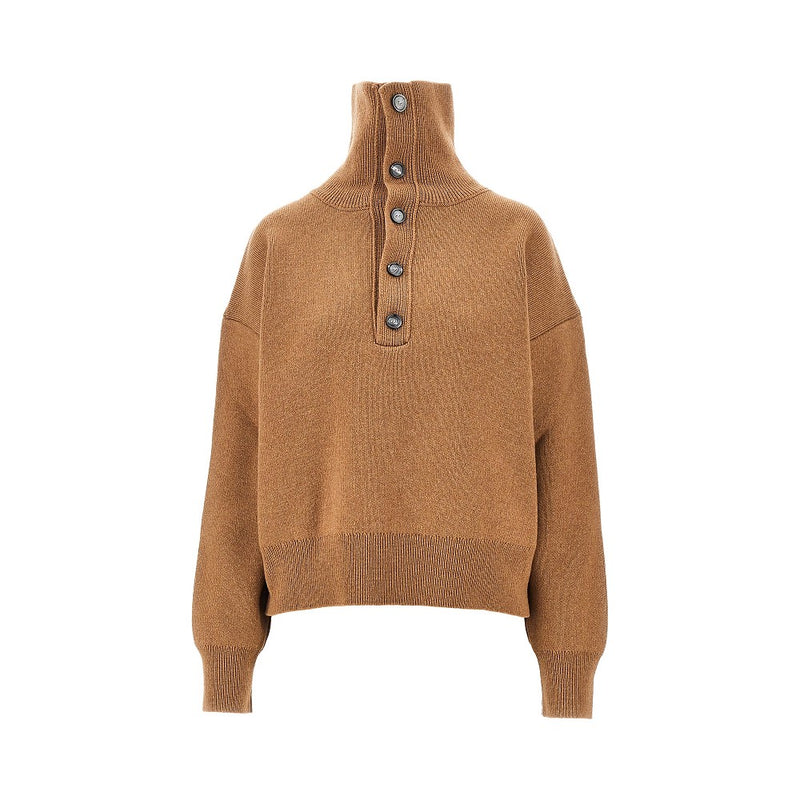 Ami Ami Buttoned High-neck Wool Sweater Red - World Class Fashion