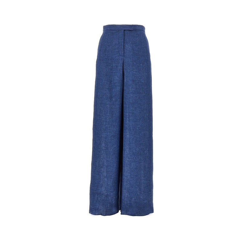 Emporio Armani Emporio Armani Chambray Wide Leg Pants Blue Women - World Class Fashion