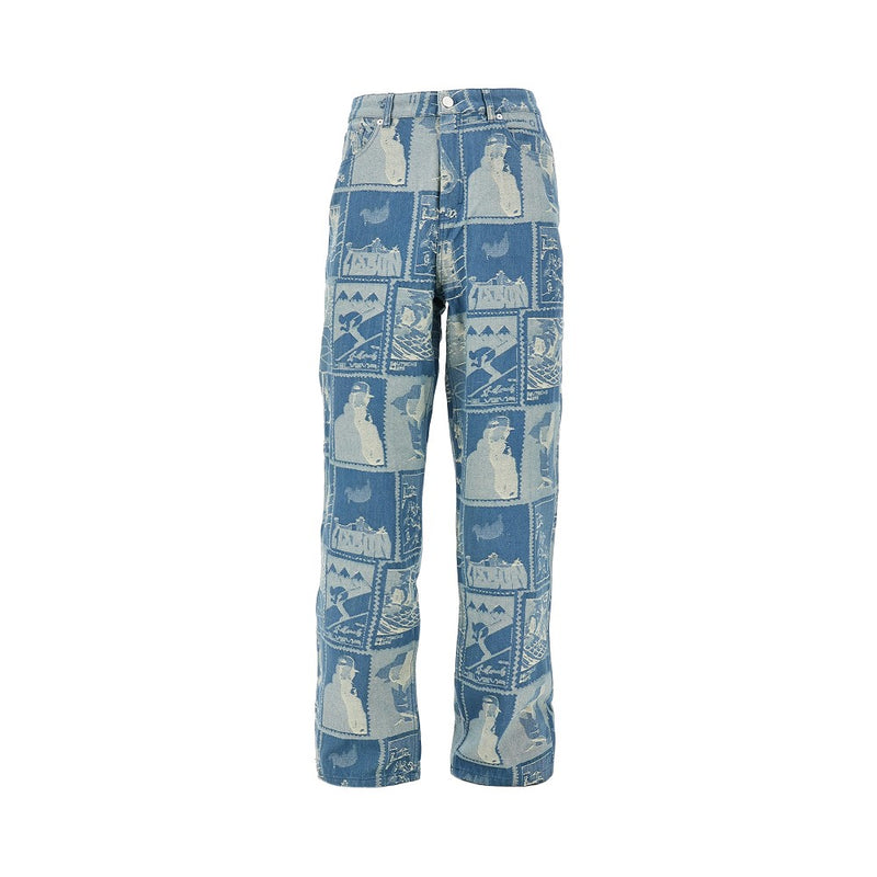Les Deux Les Deux Stamp Jacquard Denim Jeans Blue Men - World Class Fashion